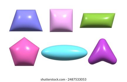 3d abstract shapes collection. Brutalist retro forms for your design. Empty realistic design badges collection