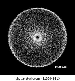 3d abstract sphere. Array with dynamic particles. Modern science and technology element. Vector illustration.