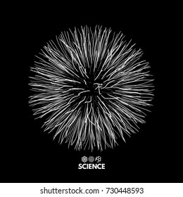 3d abstract sphere. Array with dynamic particles. Modern science and technology element. Vector illustration.