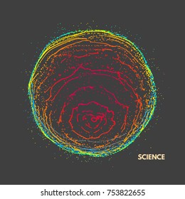 3d abstract sphere. Array with dynamic particles. Modern science and technology element. Vector illustration.