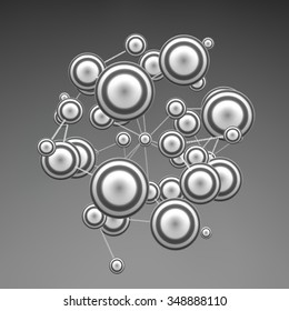 3d abstract spheres composition. Futuristic technology style. Chemical Compounds. Vector illustration.