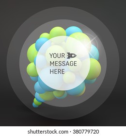3d Abstract Spheres Composition. Speech icon. Design Element. 3d Vector Illustration. Vector Template. Abstract Background with Place for Text. 