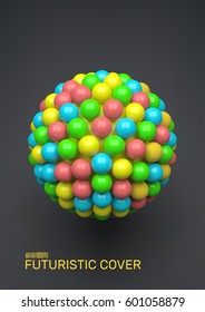 3d abstract spheres composition. Textbook, booklet or notebook mockup. Business brochure. Cover design template. Vector Illustration. 