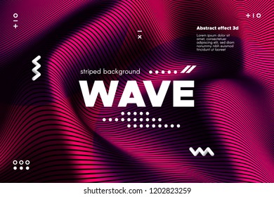 3d Abstract Striped Background. Linear Banner with Distortion and Movement of Surface. Wave Template in Pink Colors. Flow Ripple Concept. Abstract Poster in Modern Style for Business and Web Design.