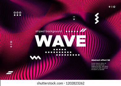 3d Abstract Striped Background. Linear Banner with Distortion and Movement of Surface. Wave Template in Pink Colors. Flow Ripple Concept. Abstract Poster in Modern Style for Business and Web Design.