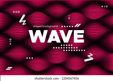 3d Abstract Striped Background. Linear Banner with Distortion and Movement of Surface. Wave Template in Pink Colors. Flow Ripple Concept. Abstract Poster in Modern Style for Business and Web Design.