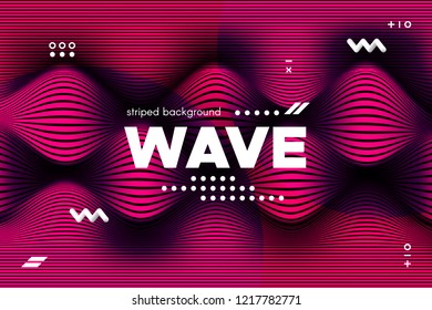 3d Abstract Striped Background. Linear Banner with Distortion and Movement of Surface. Wave Template in Pink Colors. Flow Ripple Concept. Abstract Poster in Modern Style for Business and Web Design.
