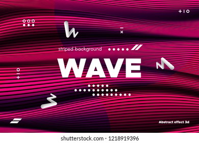 3d Abstract Striped Background. Linear Banner with Distortion and Movement of Surface. Wave Template in Pink Colors. Flow Ripple Concept. Abstract Poster in Modern Style for Business and Web Design.