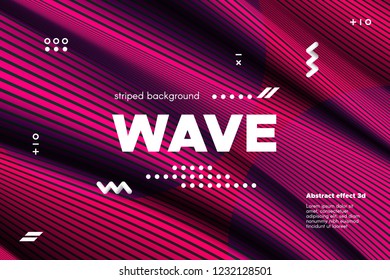 3d Abstract Striped Background. Linear Banner with Distortion and Movement of Surface. Wave Template in Pink Colors. Flow Ripple Concept. Abstract Poster in Modern Style for Business and Web Design.