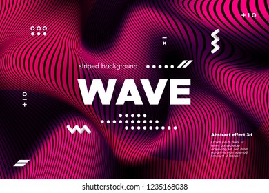 3d Abstract Striped Background. Linear Banner with Distortion and Movement of Surface. Wave Template in Pink Colors. Flow Ripple Concept. Abstract Poster in Modern Style for Business and Web Design.