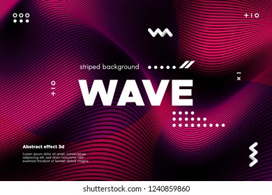 3d Abstract Striped Background. Linear Banner with Distortion and Movement of Surface. Wave Template in Pink Colors. Flow Ripple Concept. Abstract Poster in Modern Style for Business and Web Design.