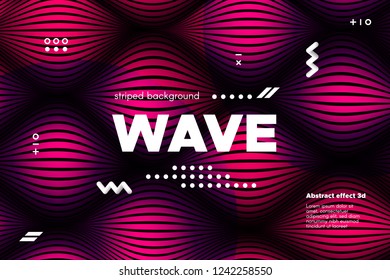 3d Abstract Striped Background. Linear Banner with Distortion and Movement of Surface. Wave Template in Pink Colors. Flow Ripple Concept. Abstract Poster in Modern Style for Business and Web Design.