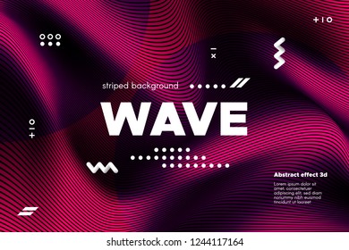 3d Abstract Striped Background. Linear Banner with Distortion and Movement of Surface. Wave Template in Pink Colors. Flow Ripple Concept. Abstract Poster in Modern Style for Business and Web Design.