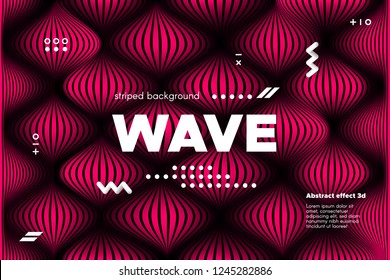 3d Abstract Striped Background. Linear Banner with Distortion and Movement of Surface. Wave Template in Pink Colors. Flow Ripple Concept. Abstract Poster in Modern Style for Business and Web Design.