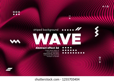 3d Abstract Striped Background. Linear Banner with Distortion and Movement of Surface. Wave Template in Pink Colors. Flow Ripple Concept. Abstract Poster in Modern Style for Business and Web Design.