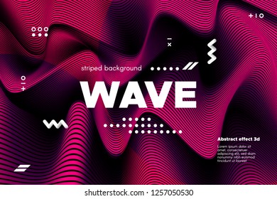 3d Abstract Striped Background. Linear Banner with Distortion and Movement of Surface. Wave Template in Pink Colors. Flow Ripple Concept. Abstract Poster in Modern Style for Business and Web Design.