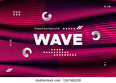 3d Abstract Striped Background. Linear Banner with Distortion and Movement of Surface. Wave Template in Pink Colors. Flow Ripple Concept. Abstract Poster in Modern Style for Business and Web Design.