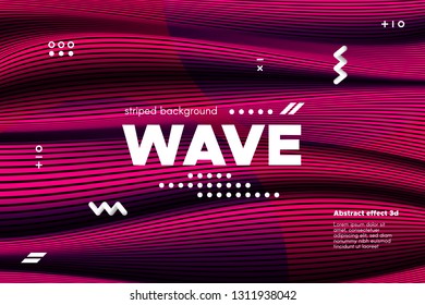 3d Abstract Striped Background. Linear Banner with Distortion and Movement of Surface. Wave Template in Pink Colors. Flow Ripple Concept. Abstract Poster in Modern Style for Business and Web Design.