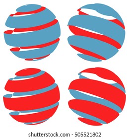 3d abstract striped sphere in four version