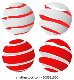 3d abstract striped sphere in four version