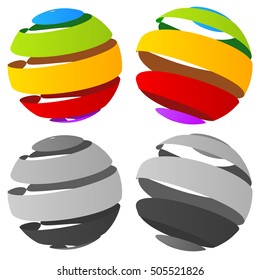 3d abstract striped sphere in four version