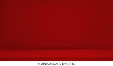 3d abstract studio room background. Red empty gradient backdrop. Product minimal interior mockup. Scene for product presentation. Christmas mockup. Vector illustration.