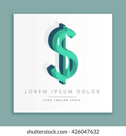 3d abstract style logo with symbol of dollar