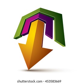 3d abstract symbol with an arrow. Business development and success concept vector design element, innovations theme icon. 