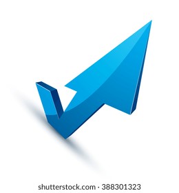 3d abstract symbol with an arrow in the shape of checkmark. Business growing strategy theme vector design element, innovations theme icon. 