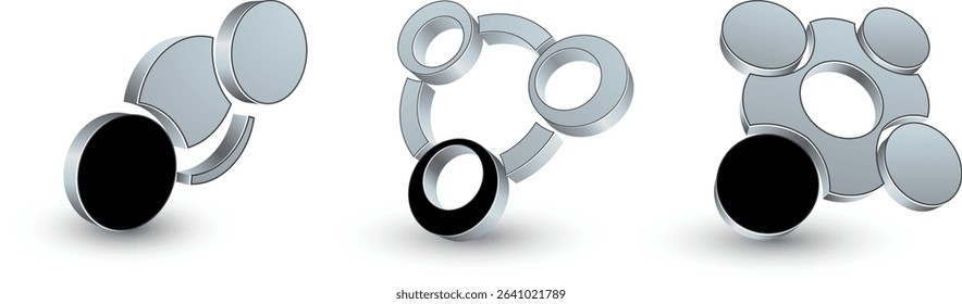 3D abstract symbols, silver black logos for business, vector illustration.
