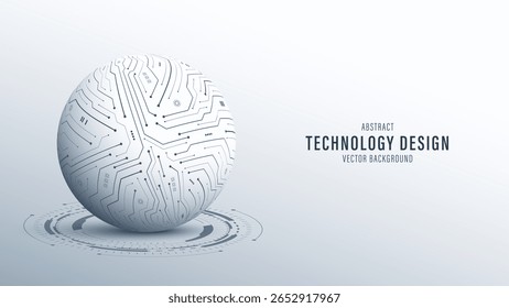 Globo de placa de circuito de tecnología abstracta 3D. Tecnología de conexiones globales y de red. Inteligencia artificial cibernética del futuro. Big data, concepto de tecnología de aprendizaje profundo. Ilustración vectorial.