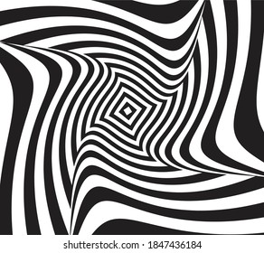  Abstrait 3d . Texture avec des lignes ondulées et caillouteuses. Arrière-plan art optique. Création d'onde en noir et blanc. Image numérique avec bandes psychédéliques. Illustration vectorielle