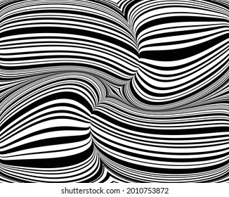 3d Abstract . Texture with wavy, billowy lines. Optical art background. Wave design black and white. Digital image with a psychedelic stripes. Vector illustration