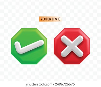 3d abstract tick cross right wrong mark symbol or sign clipart png transparent background