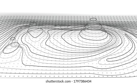 3D Abstract Topographic Map Black Light Lines Background. EPS10 Vector