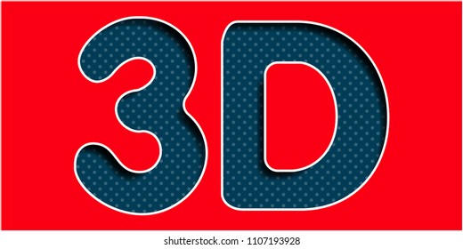 3D Abstract. "3D" Typographic Logo On Red Background. Graphic Font For Your Design Background. Design Concept For Graphic, Banners, Presentations, Wallpaper, Reports. Vector Illustration.  Eps10