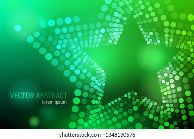 3D abstract UFO Green mesh star background with circles, lens flares and glowing reflections. Vector illustration.