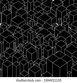 3d Abstract Urban City Boxes. Modern city district. Abstract wireframe geometry vector illustration.