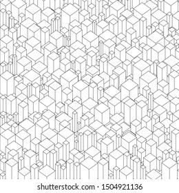 3d Abstract Urban City Boxes. Modern city district. Abstract wireframe geometry vector illustration.