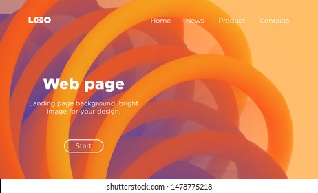 3d abstract vector background. Landing page in orange and purple colors. Bright shapes, flow banner, brochure, web page.