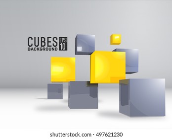 3d abstract vector digital cubes background. Realistic perspective elements design concept illustration
