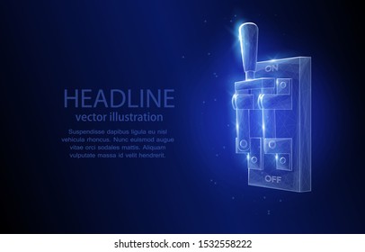 3d abstract vector illustration concept, switch on a dark blue background, symbol of the beginning and the end, disconnection and connection, yes and no, control, electrics.