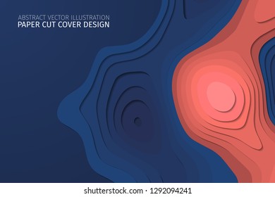 3D abstract vector illustration. Paper cut cover design. Colorful carving art - blue, coral, pink, violet. Eps10 - Vector