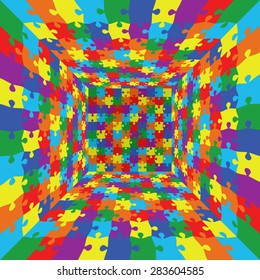 3d abstract vector rainbow color puzzle jigsaw room background