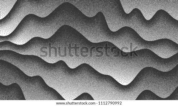 3D Abstract Liquid Curved Lines Dotted Stippling Black and White Wallpaper Design