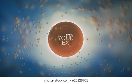 3d abstract vector sphere in depth and cloud of blurred particles. Background for banner or title