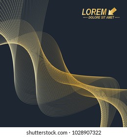 3D Abstract vector wavy background. Dynamic golden flowing effect