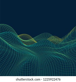 3D Abstract Virtual Landscape, Cyberspace Grid, Network - Technology Background, Vector Illustration