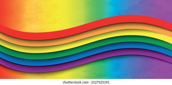 3D abstract Wave rainbow LGBT spectrum flag background. 
Paper cut design. Waves of rainbow colors web banner template. Pride Month vector illustration