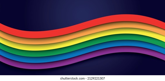 3D abstract Wave rainbow LGBT spectrum flag, marble background. Paper cut design. Waves of rainbow colors web banner template. Pride Month vector illustration